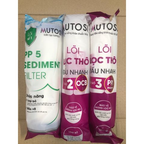 Bộ 3 Lõi Lọc Nước MUTOSI - Lõi PP5, OCB-GAC, PP1 - Thay thế cho máy lọc Mutosi MP-S1013 - Hàng chính hãng