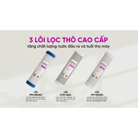 Bộ 3 Lõi Lọc Nước MUTOSI - Lõi PP 5 Micron, Lõi Than Nén CTO, Lõi PP 1 Micron - Thay thế cho Máy MP-290SK, MP-S99 Chính Hãng