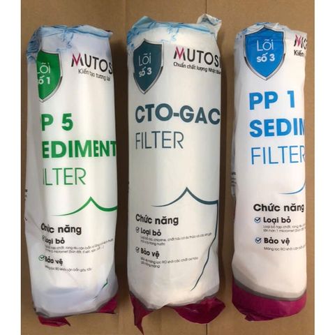 Bộ 3 Lõi Lọc Nước MUTOSI - Lõi PP 5 Micron, Lõi Than Nén CTO, Lõi PP 1 Micron - Thay thế cho Máy MP-290SK, MP-S99 Chính Hãng