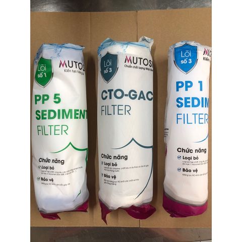 Bộ 3 Lõi Lọc Nước MUTOSI - Lõi PP 5 Micron, Lõi Than Nén CTO, Lõi PP 1 Micron - Thay thế cho Máy MP-290SK, MP-S99 Chính Hãng