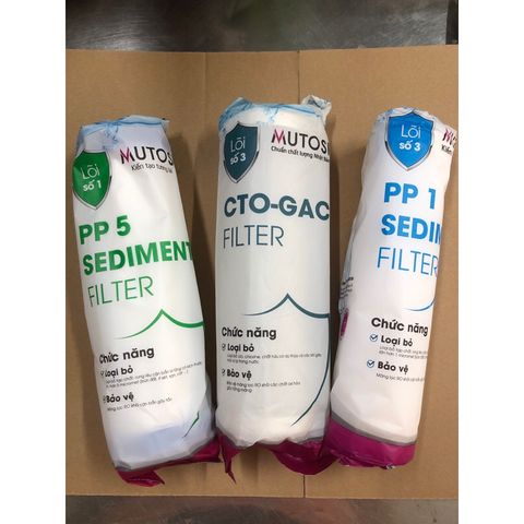 Bộ 3 Lõi Lọc Nước MUTOSI - Lõi PP 5 Micron, Lõi Than Nén CTO, Lõi PP 1 Micron - Thay thế cho Máy MP-290SK, MP-S99 Chính Hãng