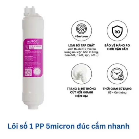 Lõi Lọc số 1 MUTOSI PP 5 Micron - Bộ lọc SEDIMENT Chính Hãng cho Máy Lọc Nước - Loại Bỏ Tạp Chất Hiệu Quả