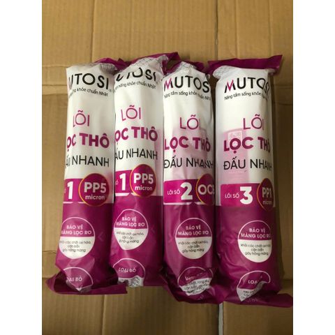 Bộ 4 Lõi Lọc thô Đúc MUTOSI Chính Hãng - Lõi PP5, OCB, PP1 Thay Thế Máy Lọc Nước Nóng Lạnh Nguội MP-C102S