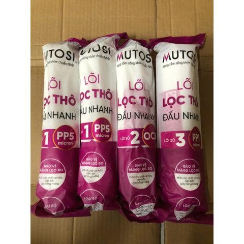Bộ 4 Lõi Lọc thô Đúc MUTOSI Chính Hãng - Lõi PP5, OCB, PP1 Thay Thế Máy Lọc Nước Nóng Lạnh Nguội MP-C102S