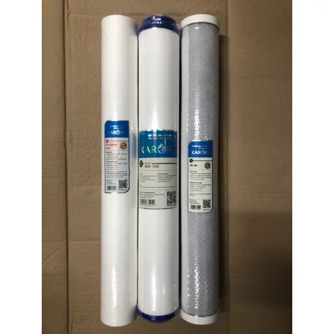 Bộ 3 Lõi Lọc Nước Karofi 123 20inch - Thay Thế Máy RO Công Nghiệp 30-75L/h - Lõi PP5, OCB-GAC, CTO-GAC