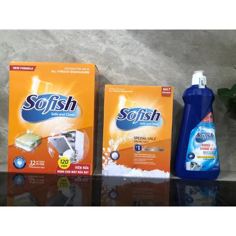 Viên Rửa Bát SOFISH 120 Viên + Muối 1,6Kg + Nước Bóng 500ML - Giải Pháp Tối Ưu Cho Máy Rửa Chén Hàng Chính Hãng