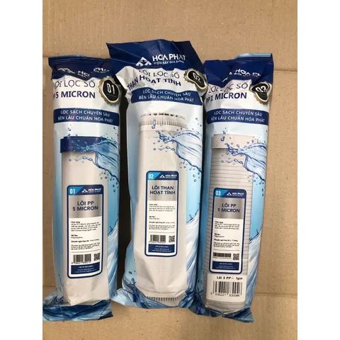 Bộ 3 Lõi Lọc Nước RO Hòa Phát 123 - Lõi Lọc Thô 10 Inch, An Toàn và Hiệu Quả - Hàng Chính Hãng Việt Nam