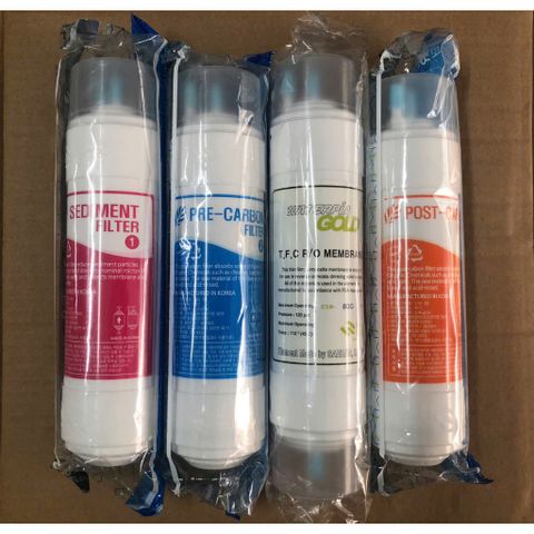 Bộ 4 Lõi Lọc Nước RO Hàn Quốc 8inch - Thay Thế Máy Lọc RO Newlife, Ryo - Lõi Sediment, Pre Carbon, RO Membrane, Post Carbon