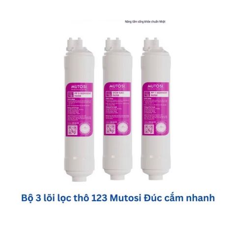 Bộ 3 Lõi Lọc Nước 123 MUTOSI Đúc Liền Chính Hãng - Bảo Vệ Màng RO & Loại Bỏ Tạp Chất, Clo, Mùi Vị Lạ Trong Nước