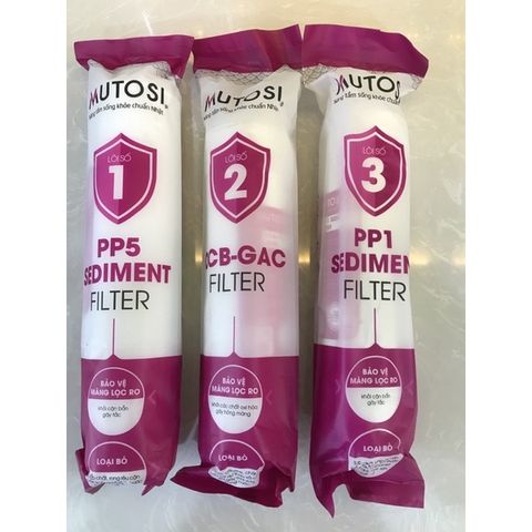 Bộ 3 Lõi Lọc Nước 123 MUTOSI Đúc Liền Chính Hãng - Bảo Vệ Màng RO & Loại Bỏ Tạp Chất, Clo, Mùi Vị Lạ Trong Nước