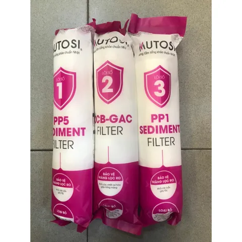 Bộ 3 Lõi Lọc Nước 123 MUTOSI Đúc Liền Chính Hãng - Bảo Vệ Màng RO & Loại Bỏ Tạp Chất, Clo, Mùi Vị Lạ Trong Nước