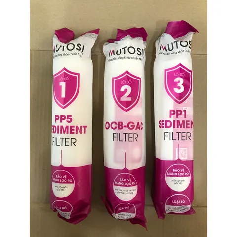 Bộ 3 Lõi Lọc Nước 123 MUTOSI Đúc Liền Chính Hãng - Bảo Vệ Màng RO & Loại Bỏ Tạp Chất, Clo, Mùi Vị Lạ Trong Nước