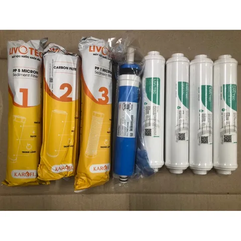 Bộ 8 Lõi Lọc Nước LIVOTEC Karofi - Thay Thế Cho Máy Lọc RO, Loại Bỏ Tạp Chất, Nước Sạch Tinh Khiết, Hàng Chính Hãng