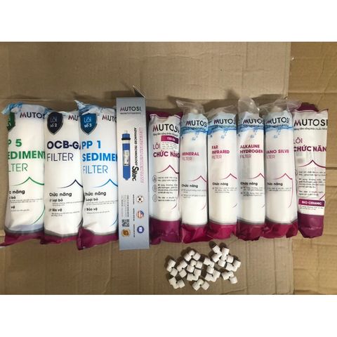 Bộ 10 Lõi Lọc Nước Mutosi Chính Hãng - Lõi Thô, Màng RO, T33-Gac, Khoáng, Hồng Ngoại - Tương thích với Máy Lọc RO Các Hãng
