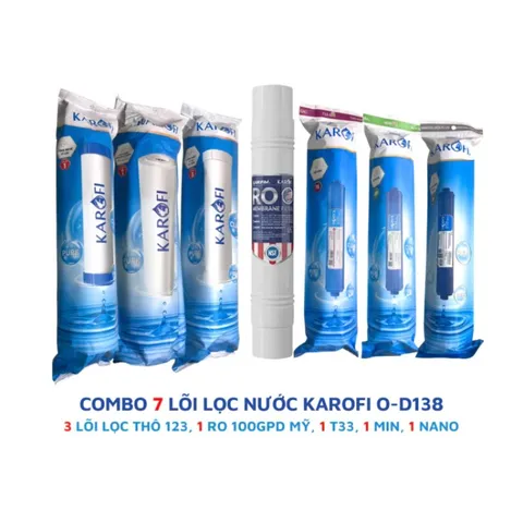 Combo 7 Lõi Lọc Karofi Chính Hãng Dùng Cho Máy O-D138 - Lõi PP, Than Hoạt Tính, RO, Nano Bạc, Lõi Khoáng Tự Nhiên Chất Lượng Cao