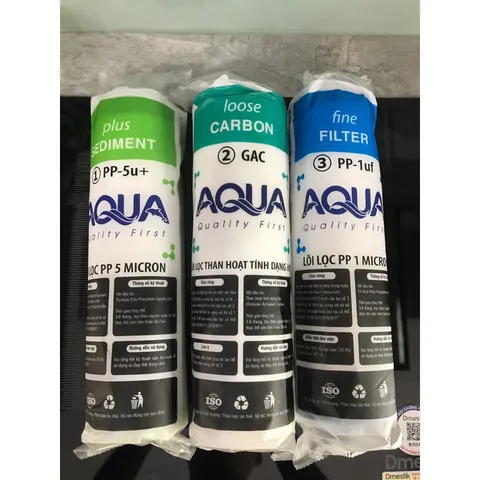 Bộ 3 Lõi Lọc Nước AQUA 123 Chính Hãng - Thay Thế Máy Lọc RO - Lõi PP 5 Micron, GAC Than Hoạt Tính, PP 1 Micron