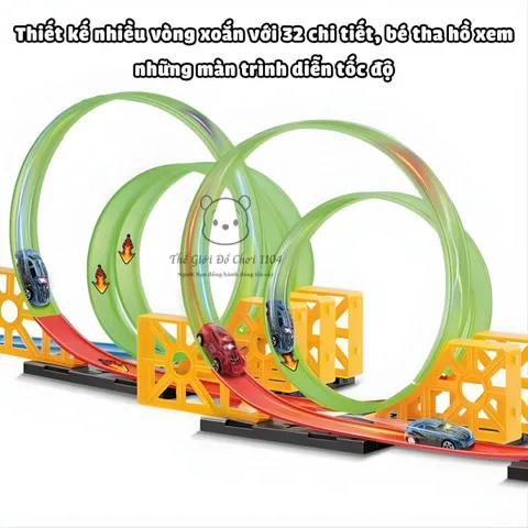 Bộ Đồ Chơi Đường Ray Ô Tô Khủng Long Vòng Xoắn 32 PCS - Kèm 4 Xe Hợp Kim, Phát Triển Tư Duy Cho Bé Yêu Thích Khám Phá Thế Giới Khủng Long