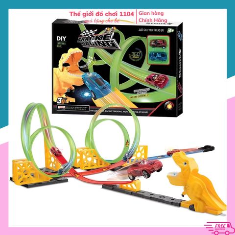 Bộ Đồ Chơi Đường Ray Ô Tô Khủng Long Vòng Xoắn 32 PCS - Kèm 4 Xe Hợp Kim, Phát Triển Tư Duy Cho Bé Yêu Thích Khám Phá Thế Giới Khủng Long