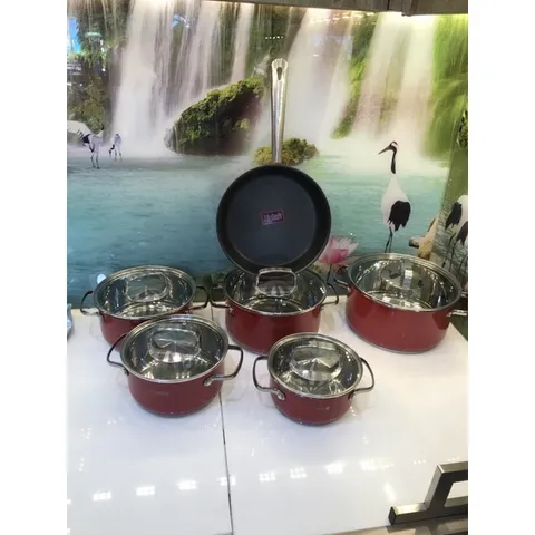 [Giảm giá] Bộ nồi nấu từ CARDINAL - Chất liệu được làm từ Inox 304, chống bỏng, sơn màu đỏ, an toàn cho người sử dụng