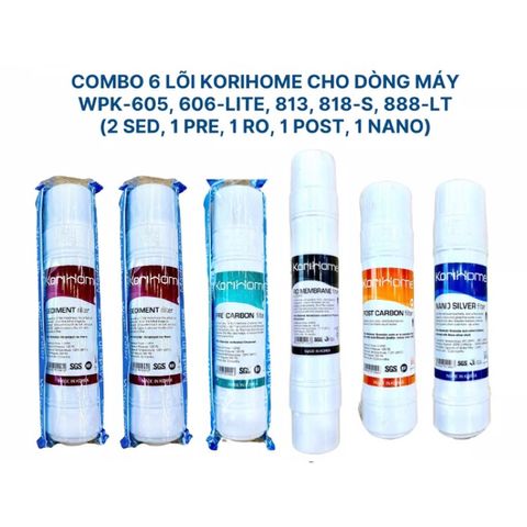 Bộ 6 Lõi Lọc Nước KORIHOME Chính Hãng - Thay Thế Dùng Cho WPK-813, WPK-888-LT, WPK-605, Loại Bỏ Tạp Chất Và Vi Khuẩn