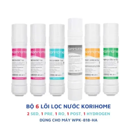 Bộ Lõi Lọc Nước KORIHOMe 6 chiếc cho Máy WPK-818-HA - Lõi RO, Pre Carbon, Post Carbon, Hydrogen Alkaline chính hãng, lọc sạch tối ưu