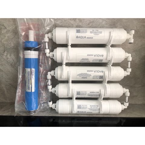 Bộ 6 Lõi Lọc Nước AQUA 456789 - Hàng Chính Hãng Dành Cho Máy Lọc RO - Lõi Màng RO, GAC, Post Carbon, Maifan, Mineral, Nano Bạc