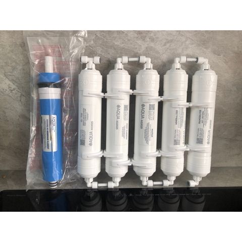 Bộ 6 Lõi Lọc Nước AQUA 456789 - Hàng Chính Hãng Dành Cho Máy Lọc RO - Lõi Màng RO, GAC, Post Carbon, Maifan, Mineral, Nano Bạc