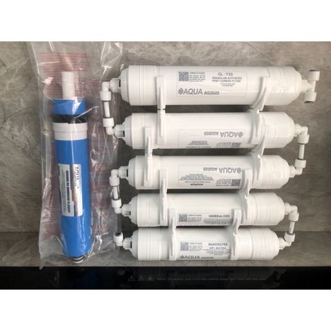 Bộ 6 Lõi Lọc Nước AQUA 456789 - Hàng Chính Hãng Dành Cho Máy Lọc RO - Lõi Màng RO, GAC, Post Carbon, Maifan, Mineral, Nano Bạc