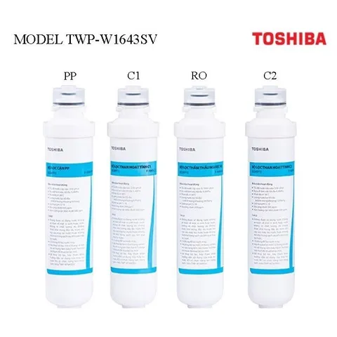 Lõi Lọc Nước TOSHIBA F-1643 - Hàng Chính Hãng, Bộ 4 Lõi PP, C1, C2, RO Cho Máy Lọc Nước RO TWP-W1643SV - An Toàn & Hiệu Quả
