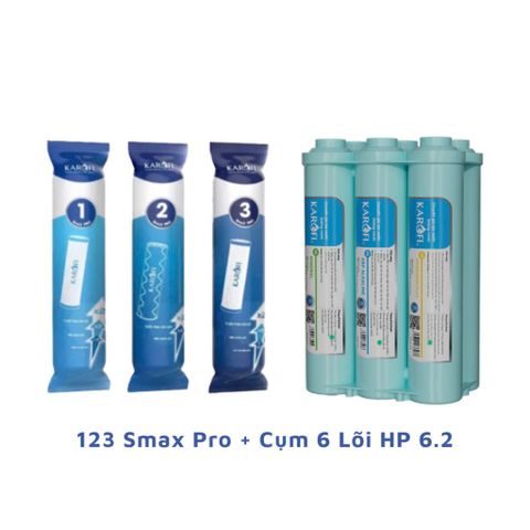 Combo Lõi Lọc KAROFI - Lõi 123 Smax Pro & Cụm 6 Lõi Smax 6.2 - Thay Thế Chính Hãng cho Máy Lọc Nước, Tăng Cường Chất Lượng Nước
