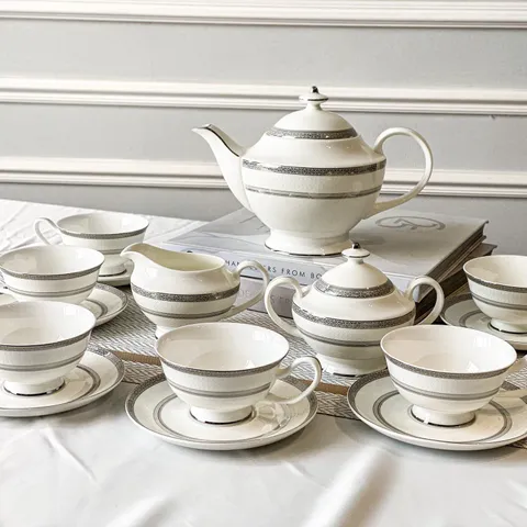 Bộ Cafe Sứ Xương Imperial London Bạch Kim Anh 15 Chi Tiết - Sang Trọng, Tinh Xảo, Chất Liệu Cao Cấp, Dụng Cụ Nhà Bếp Thiết Kế Đẹp
