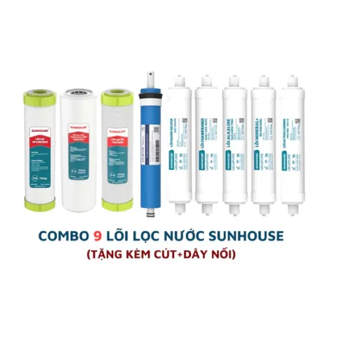 Bộ 9 Lõi Lọc Nước SUNHOUSE Chất Lượng Cao - Lõi 123, RO, Than Hoạt Tính, Nano Bạc, Khoáng Chất, Lõi Kiềm