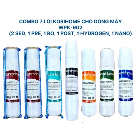 Bộ 7 Lõi Lọc Nước Korihome Chính Hãng - Lõi Sediment, Pre Carbon, RO, Post Carbon, Hydrogen Alkaline, Nano Silver - 100% Chất Lượng Cao