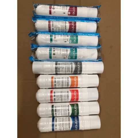 Bộ 9 Lõi Lọc Nước KORIHOME Chính Hãng - Thay Thế Cho Máy Lọc WPK-915, Bao Gồm Sediment, Pre Carbon, RO, Post Carbon, Hydrogen Alkaline, Nano Silver