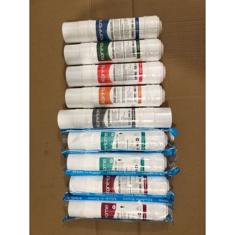 Bộ 9 Lõi Lọc Nước KORIHOME Chính Hãng - Thay Thế Cho Máy Lọc WPK-915, Bao Gồm Sediment, Pre Carbon, RO, Post Carbon, Hydrogen Alkaline, Nano Silver