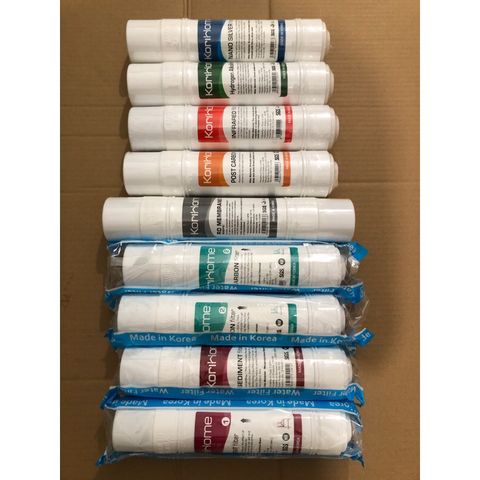 Bộ 9 Lõi Lọc Nước KORIHOME Chính Hãng - Thay Thế Cho Máy Lọc WPK-915, Bao Gồm Sediment, Pre Carbon, RO, Post Carbon, Hydrogen Alkaline, Nano Silver