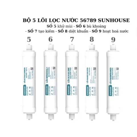 Bộ 5 Lõi Lọc Nước SUNHOUSE - Than Hoạt Tính, Đá Khoáng, Tạo Kiềm, Hydro, Nano Bạc - Sức Khỏe An Toàn Cho Gia Đình