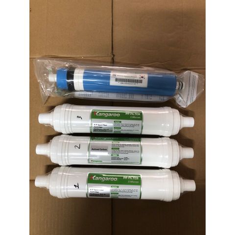 Bộ 4 Lõi Lọc Nước KANGAROO Chính Hãng - Thay Thế Máy Lọc KG100ES1, RO 2012-100G, Lọc Cặn Bẩn và Tạp Chất Xuất Sắc