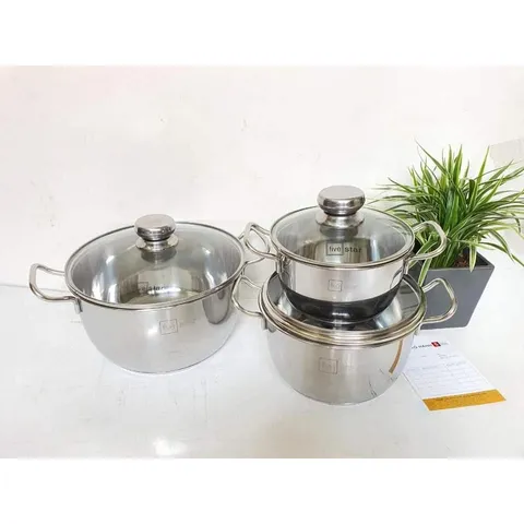 Bộ 3 nồi inox 3 đáy nắp kính Fivestar  dùng cho bếp từ , bếp ga , an toàn sức khỏe người dùng.