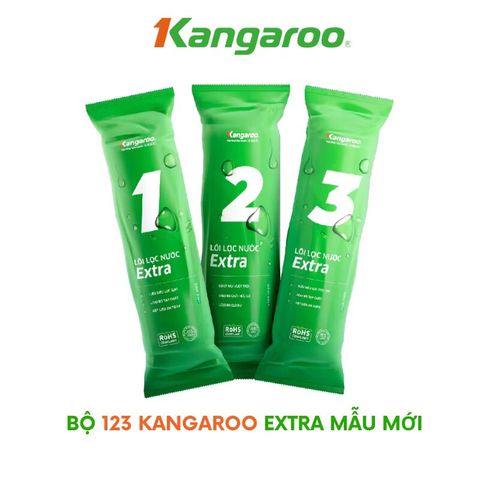 Bộ 3 Lõi Lọc Thô 123 KANGAROO Extra - Thay thế cho máy lọc nước RO - Hàng chính hãng, loại bỏ tạp chất, mùi hôi hiệu quả