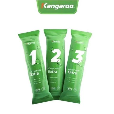Bộ 3 Lõi Lọc Thô 123 KANGAROO Extra - Thay thế cho máy lọc nước RO - Hàng chính hãng, loại bỏ tạp chất, mùi hôi hiệu quả