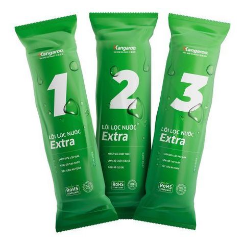 Bộ 3 Lõi Lọc Thô 123 KANGAROO Extra - Thay thế cho máy lọc nước RO - Hàng chính hãng, loại bỏ tạp chất, mùi hôi hiệu quả