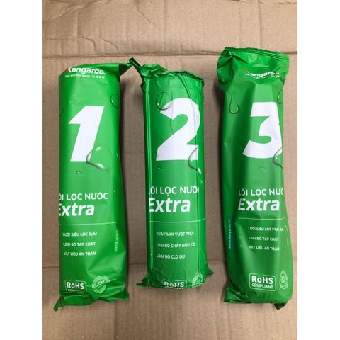 Bộ 3 Lõi Lọc Thô 123 KANGAROO Extra - Thay thế cho máy lọc nước RO - Hàng chính hãng, loại bỏ tạp chất, mùi hôi hiệu quả