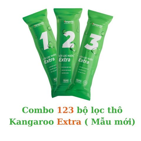 Bộ 3 Lõi Lọc Thô 123 KANGAROO Extra - Thay thế cho máy lọc nước RO - Hàng chính hãng, loại bỏ tạp chất, mùi hôi hiệu quả