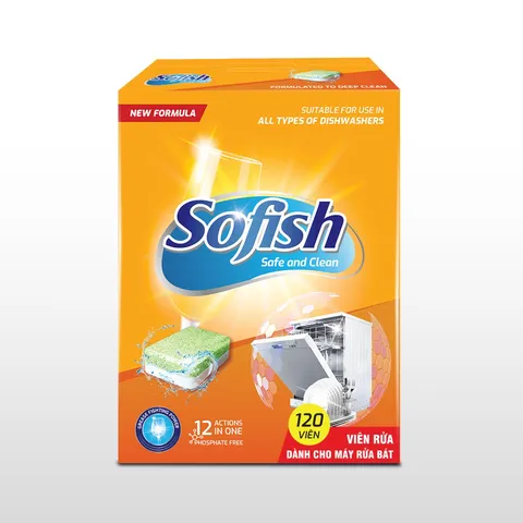 Viên rửa bát SOFISH 120 viên - Hàng chính hãng, hiệu quả làm sạch vượt trội cho máy rửa chén Bosch, Teka, Hafele và nhiều thương hiệu khác