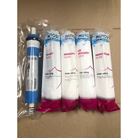 Combo 5 Lõi Lọc Nước MUTOSI 45678 Chính Hãng - Màng RO, T33, Khoáng, Hồng Ngoại, Nano - Bảo Vệ Sức Khỏe Gia Đình
