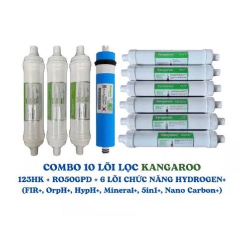 Bộ 10 Lõi Lọc Đúc Kangaroo Chính Hãng - Thay Thế Cho Máy KG100HK, KG10A4 - Lõi RO, FIR+, Nano Carbon, Kháng Khuẩn