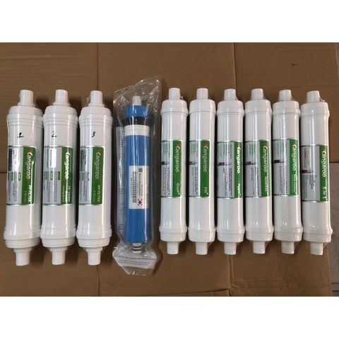 Bộ 10 Lõi Lọc Đúc Kangaroo Chính Hãng - Thay Thế Cho Máy KG100HK, KG10A4 - Lõi RO, FIR+, Nano Carbon, Kháng Khuẩn
