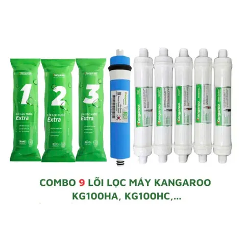 Bộ 9 Lõi Lọc KANGAROO Chính Hãng - Lõi 123 Extra, Màng RO 1812-50G và Bộ 5 Lõi Chức Năng cho Máy Hydro
