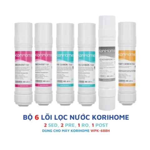 Bộ 6 Lõi Lọc Nước Korihome Chính Hãng cho Máy Lọc Wpk-688H - Lõi Sediment, Pre Carbon, RO Membrane, và Post Carbon Chất Lượng cao